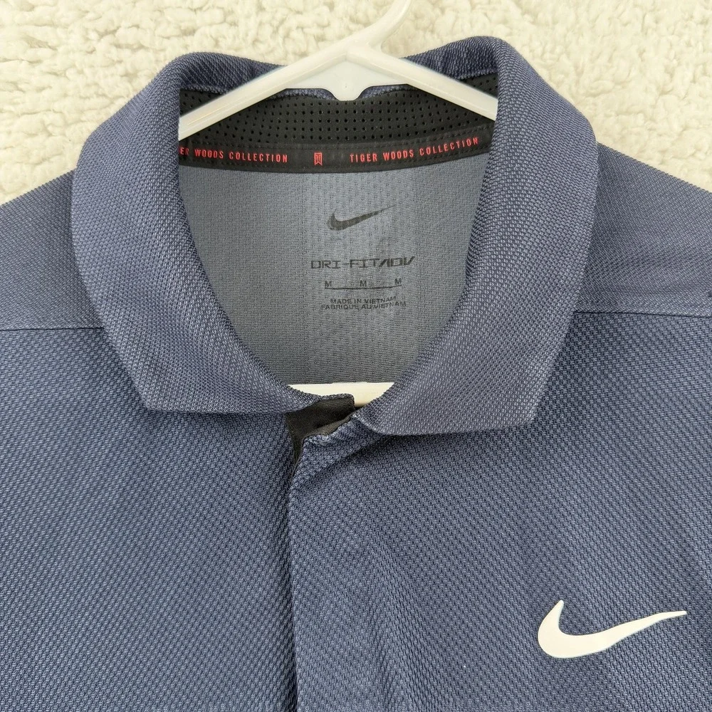 Nike Tiger Woods Dri-FIT ADV Polo Shirt‎ Mens Medium Blue Golf Performance Top